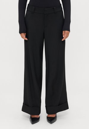 MID WAIST WIDE TROUSERS - Hlače - black