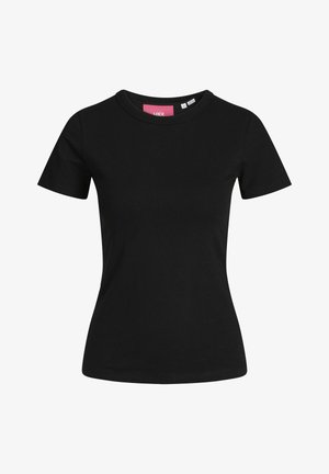 Svart kortermet t-skjorte laget av bomull. Klassisk rund halsdesign med en jevn tekstur og en tettsittende silhuett.