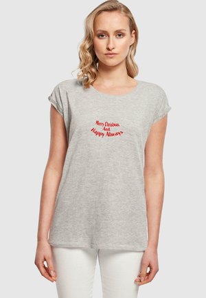 MERRY CHRISTMAS AND HAPPY ALWAYS EXTENDED SHOULDER TEE - Triko s potiskem - heather grey