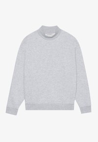 Sudadera gris claro con cuello alto, mangas largas y puños y dobladillo acanalados. Hecha de una suave tela texturada con un ajuste relajado.