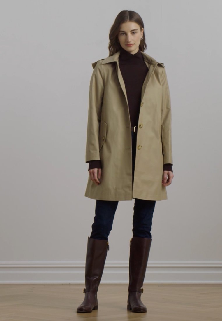 HOODED COTTON BLEND BALMACAAN COAT - Short coat - birch tan