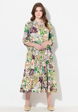 Ulla Popken MIXED FLORAL PRINT 3/4 SLEEVE - Blusenkleid - snow white