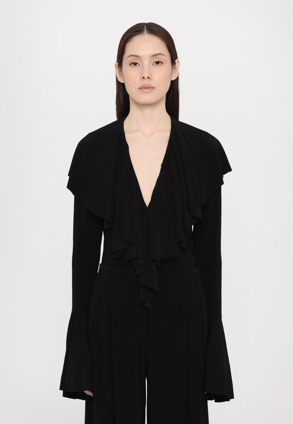 LONG SLEEVE DEEP V RUFFLE BODYSUIT - Long sleeved top