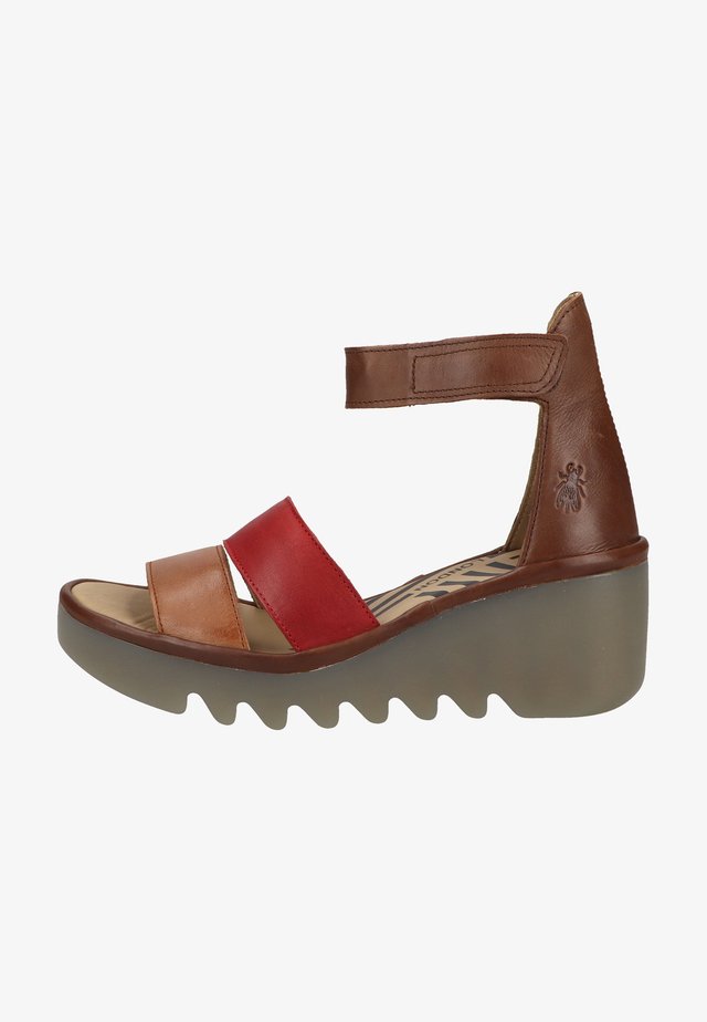 Sandalen met plateauzool - tan/cherry red/brown