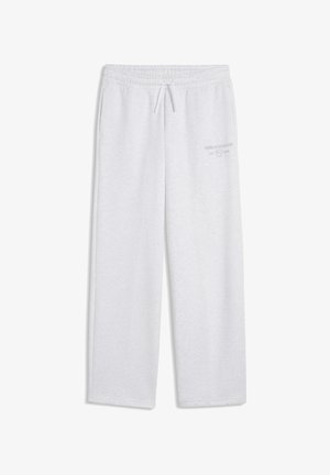 Pantalones deportivos blancos de corte amplio con cintura elástica y cordón, con sutil logo de Puma Sportswear en el muslo derecho