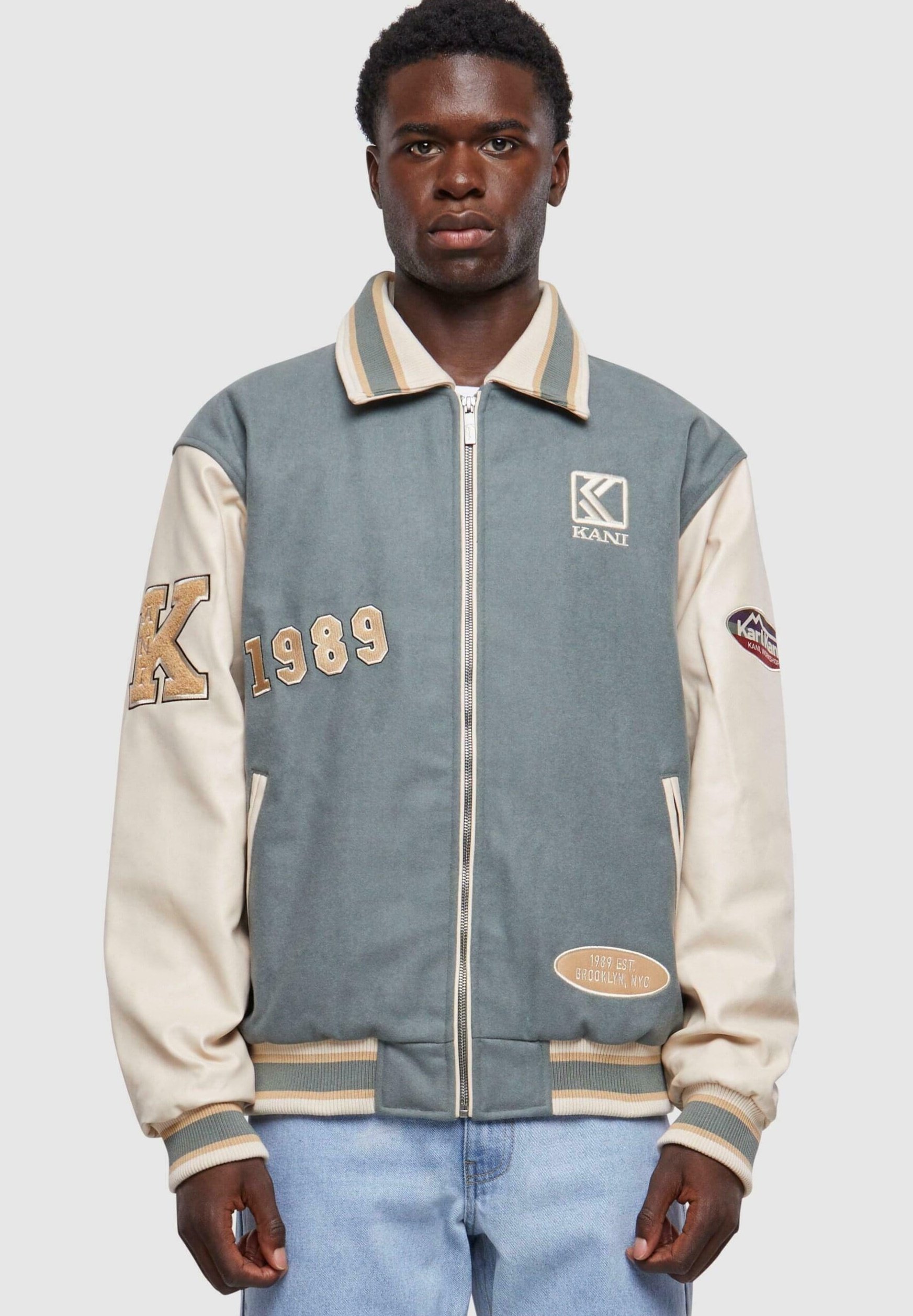 Karl Kani OG BLOCKCOLLEGE - Geacă bomber - dusty green off white