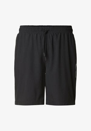 Pantaloncini neri con vita elastica e coulisse regolabile, tasche laterali e dettaglio discreto del logo sulla gamba destra.