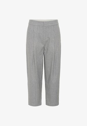 Grau gestreifte, cropped Hosen mit taillierter Passform und gefaltetem Bund. Geeignet für legere oder semi-formelle Anlässe.