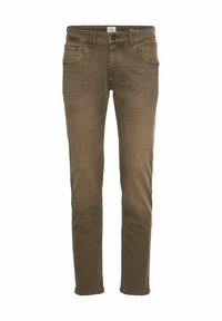 Slim-fit jeans in een verzacht olijfgroen. Gemaakt van denim, met een standaard tailleband, vijf zakken en subtiele whiskering op de dijen.