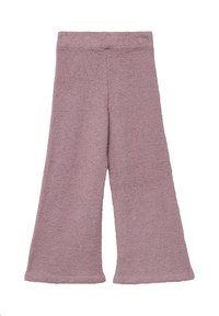 Fleece-Hosen mit weitem Bein in sanftem Lavendel, ausgestattet mit einer strukturierten Oberfläche und einem glatten, elastischen Bund für optimalen Komfort.