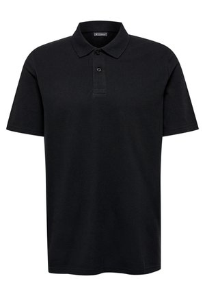 Zwart poloshirt van katoen, met een klassieke kraag, een drieknoopssluiting en korte mouwen. Glad oppervlak, zonder zichtbare patronen.