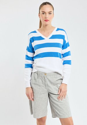 RAYÉ COL V  - Pullover - blanc blue saphir