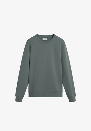 Groene crewneck sweatshirt gemaakt van zachte stof met lange mouwen en geribde manchetten. Heeft een subtiele logo geborduurd op de borst.