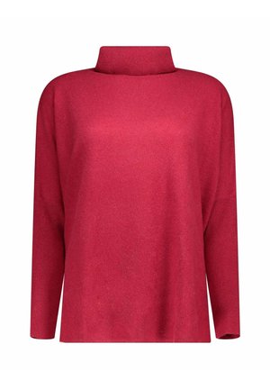 Maglione rosso a maniche lunghe con colletto alto. Caratterizzato da un knit texturizzato e una vestibilità rilassata. Senza decorazioni o motivi.