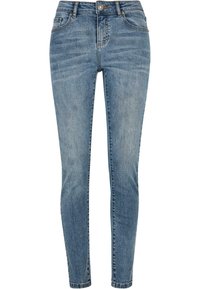 Urban Classics Skinny Fit Jeans Donna – Vita Alta, Orlo Aperto, Blu Lavato, Taglia 26, Cotone Confortevole