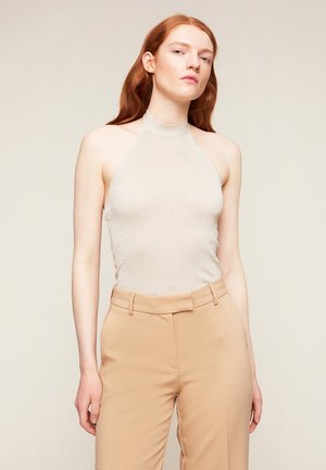 Beige Lurex Halter Top