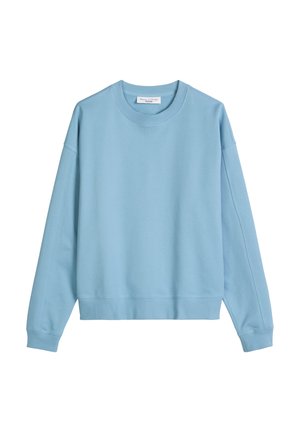 Light blue long-sleeve crewneck sweatshirt with ribbed cuffs and hem, displayed on a white background.
