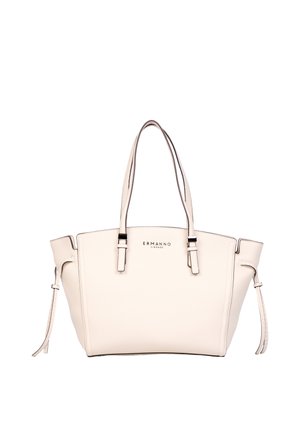 Borsa tote in pelle bianca con doppi manici, cinturini laterali e logo "ERMANNO FIRENZE" al centro della parte anteriore.
