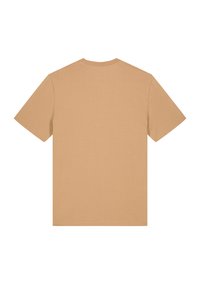 Korte mouwen t-shirt in een effen lichtbruine kleur, gemaakt van zachte stof met een ronde halslijn en nette afgewerkte randen.