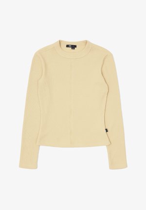 Top de manga larga de canalé en amarillo claro. Cuenta con un escote redondo, forma ajustada y un sutil detalle en las costuras laterales. Material de mezcla de algodón.