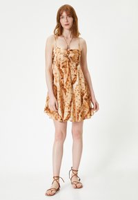 Koton TIE NECK MINI - Vapaa-ajan mekko - brown