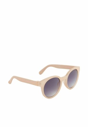 Round sunglasses with a light beige frame and gradient dark lenses. Smooth texture with slim, curved arms. No visible hardware or embellishments.