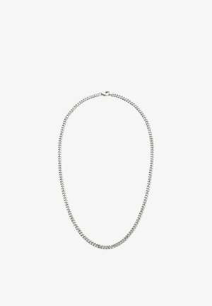 Sølvkæde halskæde med sammenlåste led, glat tekstur og en poleret finish. Lås lukning bagpå.