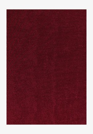 Bordeaux ribbelstof, nauwgezet geweven met verticale strepen, een gladde textuur, geen zichtbare patronen of hardware, geschikt voor verschillende kledingstukken.