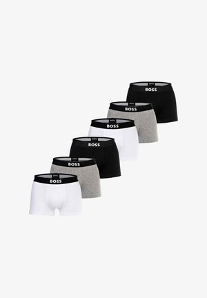 Sex par boxershorts i färgerna vit, grå och svart. Varje par har en svart midjeband med "BOSS"-logotyp. Tillverkade av bomull med en snug fit.