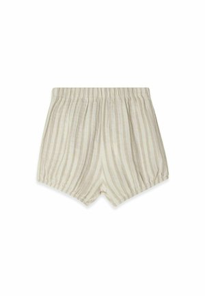 Lys beige shorts med skiftende lodrette striber, med elastisk talje og et afslappet, samlet design. Blødt, struktureret stof.
