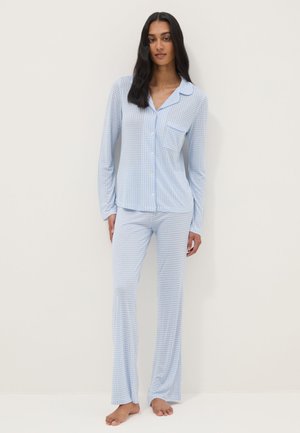 OVS, CHECK PYJAMA REGULAR FIT V NECK SET - Conjunto de pijama - white light blue