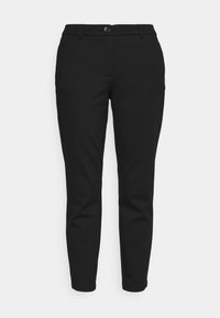 Svarta skräddarsydda byxor i slät tyg. Med frontknäppning, två sidofickor och avsmalnande ben för en strömlinjeformad look.