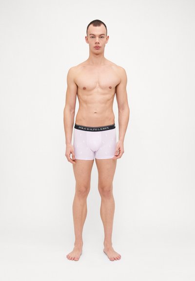 Boxer briefs da uomo in viola chiaro con piccoli motivi di giocatori di polo bianchi, vita elasticizzata nera con logo "POLO RALPH LAUREN".