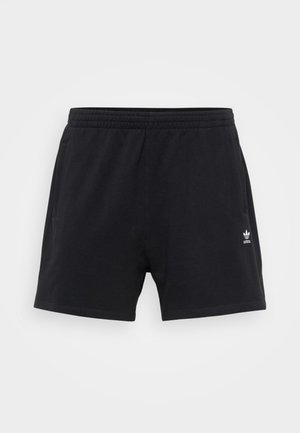 Sorte atletiske shorts lavet af bomuld, med elastisk talje, to sidelommer og et lille hvidt logo på venstre ben.
