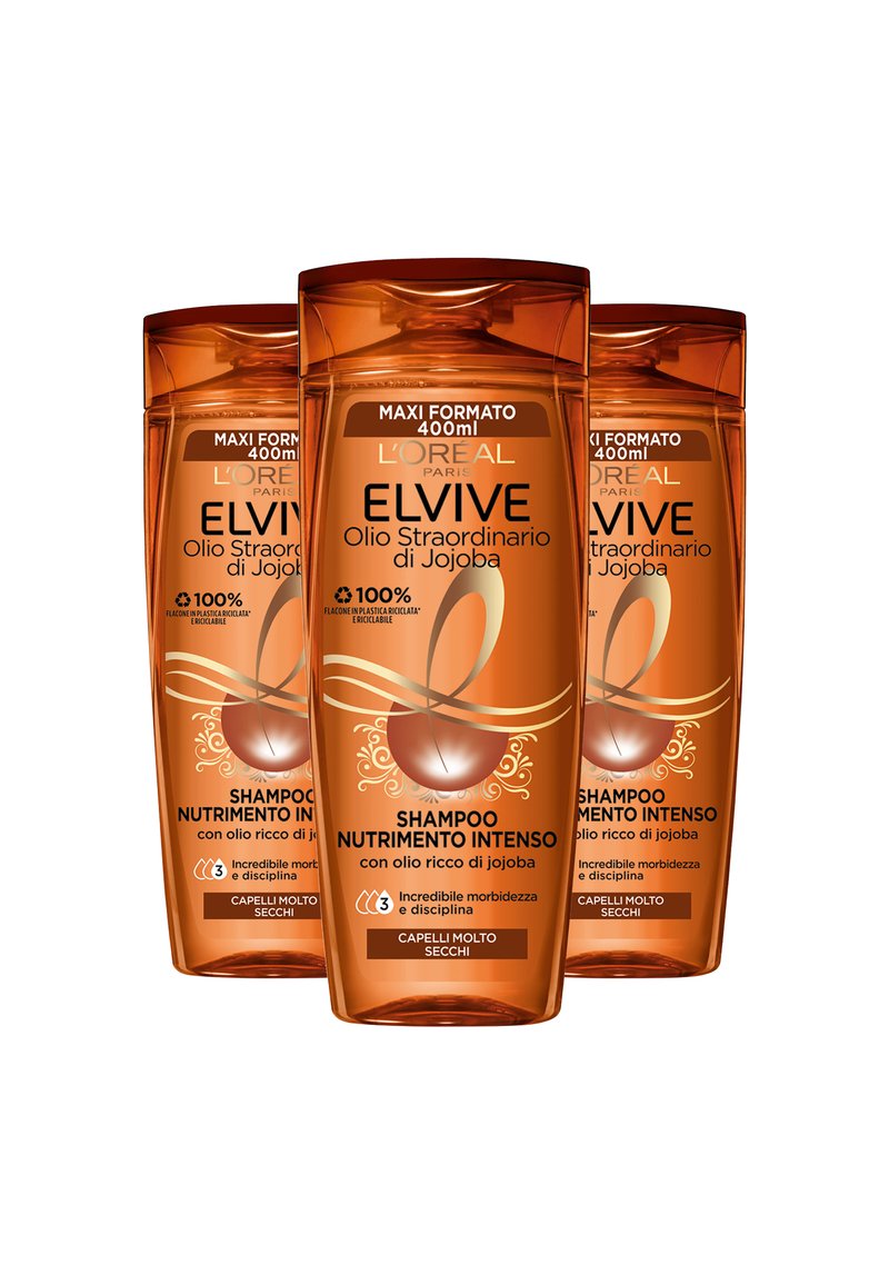 L'Oréal Paris - SHAMPOO ELVIVE OLIO STRAORDINARIO, CREMA-OLIO PER CAPELLI SECCHI, 400 ML - 3 PACK - Shampoo - trasparente, Ingrandire
