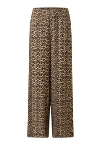 Suknje culottes s leopardskim uzorkom izrađene su od lagane tkanine. Imaju elastičnu tregersku traku i labav, široki kroj u smešnim i smešnim tonovima smešnog i smeđeg.