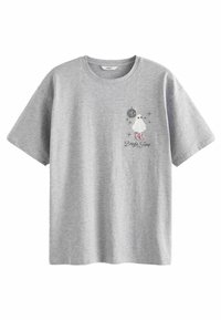 Lys grå T-shirt med et lille design af et spøgelse iført pink støvler, solbriller, en diskokugle og teksten "Boogie Fever" på brystet.