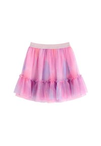 Gonna in tulle con una sfumatura rosa e viola, con orlo arruffato e una morbida cintura elastica glitterata. Design leggero e a strati.