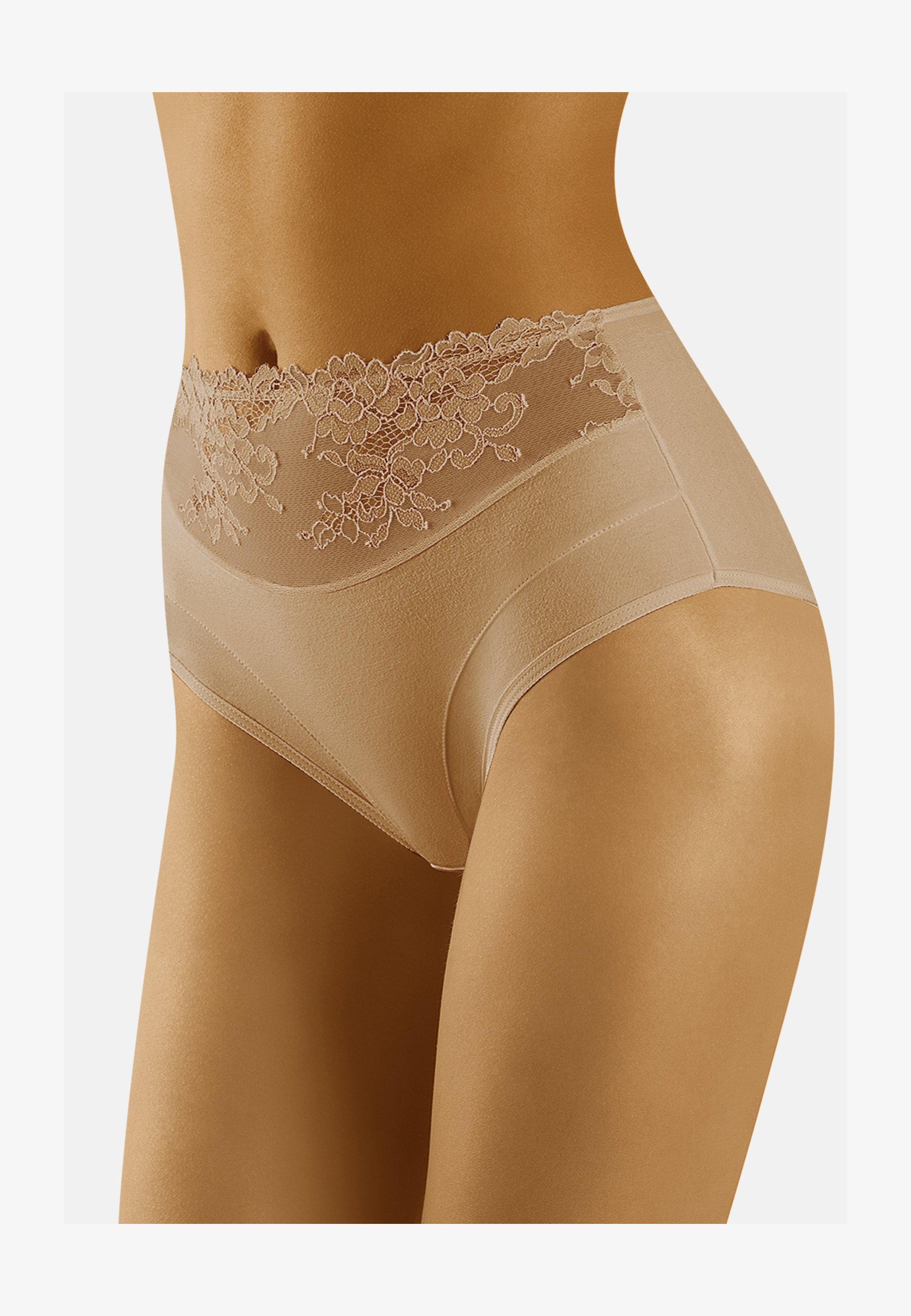 Wolbar Slip Modellante Donna WB216 - Alte E Controllanti, Con Inserti In Pizzo, Beige, Taglia S - Morbido E Traspirante Per Modellare Fianchi E Pancia