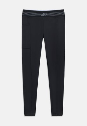 Μαύρο εφαρμοστό αθλητικό κολάν με πλαϊνή τσέπη και ριγωτή ζώνη μέσης, με μικρό λευκό λογότυπο στο κέντρο μπροστά.