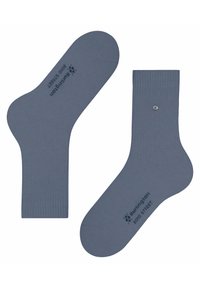 Calzini in cotone grigi con design a coste, caratterizzati da un piccolo logo e un emblema vicino alla parte superiore. Tessuto liscio con una forma classica per il massimo comfort.