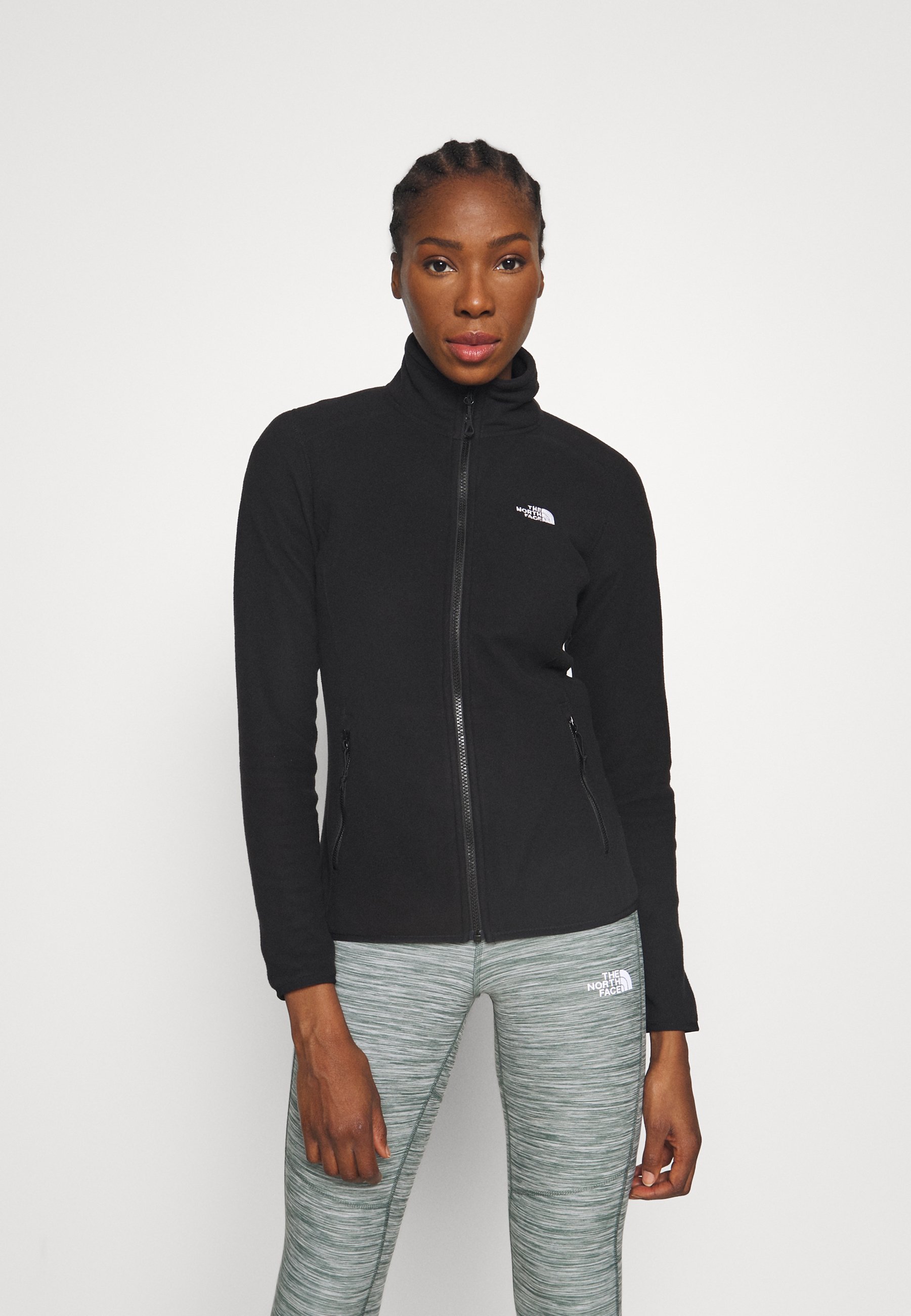 black fuzzy north face jacket