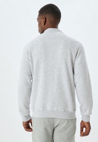 Lichtgrijze sweatshirt van een katoenmenging, met ribbelhals en -manchetten, zachte textuur, casual pasvorm, zichtbare stiksels aan de achterkant.