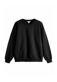 Zwarte sweatshirt gemaakt van een katoenmix, met een ronde hals, lange mouwen en ribbelboorden en -zoom. Zachte textuur met een relaxte pasvorm.