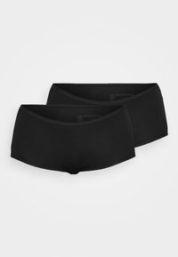 Black stretch cotton boyshorts with a smooth texture, featuring a low-rise waist and no visible seams, sold in a pack of two.