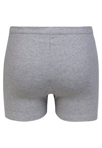 Grå bomulds-boxershorts med en blød ribbet tekstur, der har en lige pasform og en kort, elastisk talje. Ingen synlige logoer eller mønstre.