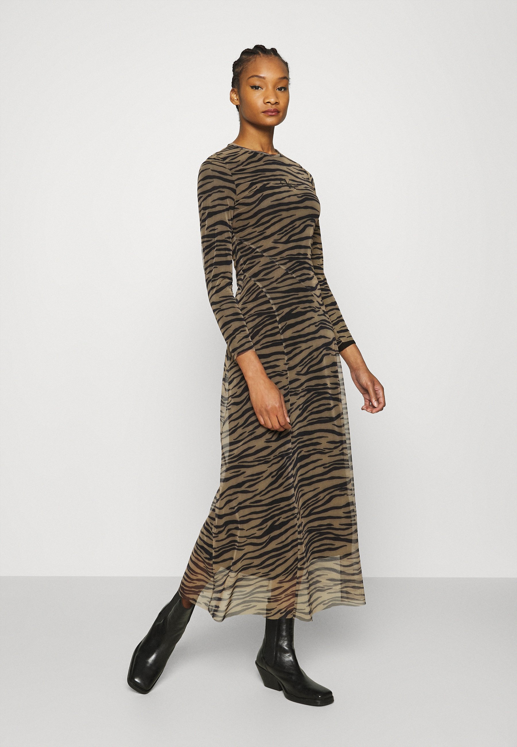 Calvin Klein Jeans ZEBRA DRESS - Maxi dress - irish cream/black/beige -  