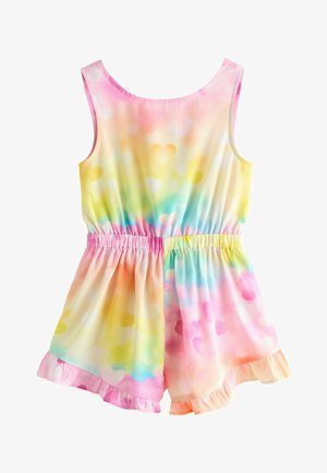 Next, REGULAR FIT - OPEN BACK RUFFLE HEM PLAYSUIT . - Mono - rainbow heart brights