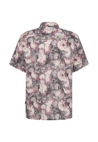 Kurzarmhemd aus einem leichten Stoff mit floralen Mustern in Rosatönen, Grau und Grün. Mit Kragen und lässigem Schnitt.