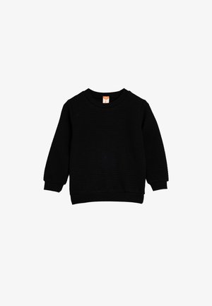 Sort sweatshirt med ribbet tekstur, lange ærmer og rund hals. Med strækbare manchetter og kant. Etiketten synlig ved halsudskæringen.
